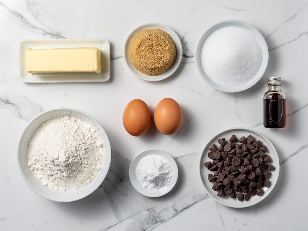 Homemade Gluten-Free Chocolate Chip Cookies - Easy 2 - homemade gluten free chocolate chip cookie recipe Homemade Gluten-Free Chocolate Chip Cookies - Easy Ingredients flat lay