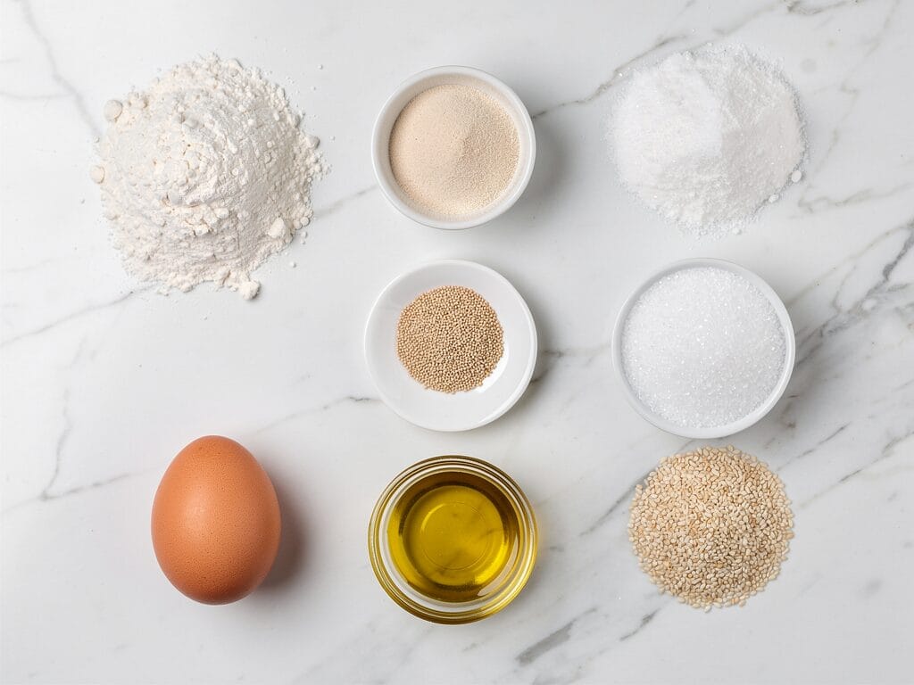 Homemade Gluten-Free Hamburger Buns (Soft) 2 - homemade gluten free hamburger buns recipe Homemade Gluten-Free Hamburger Buns (Soft) Ingredients flat lay